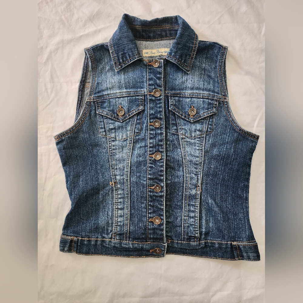 Y2K Paris Blues Indigo Denim Vest with Contrast Stitching (sz small)